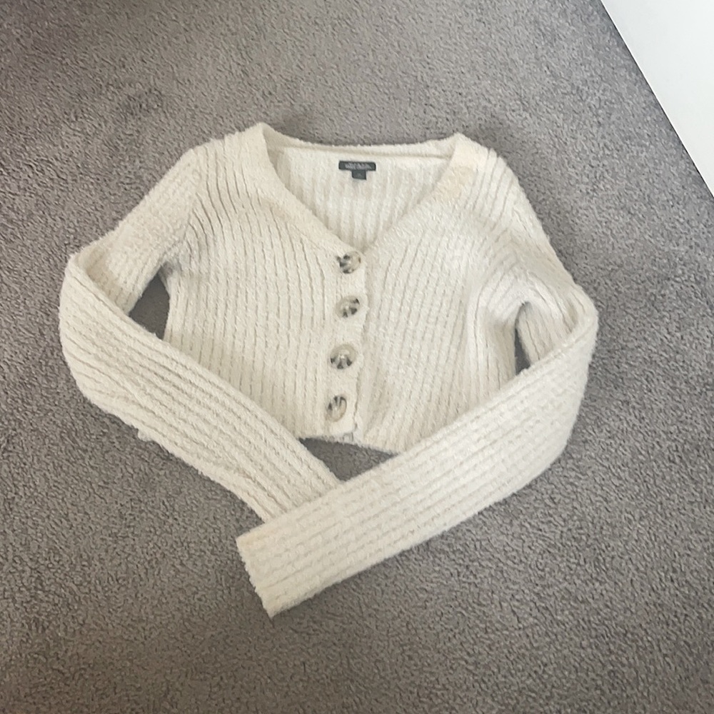 Target white/cream fluffy cropped cardigan